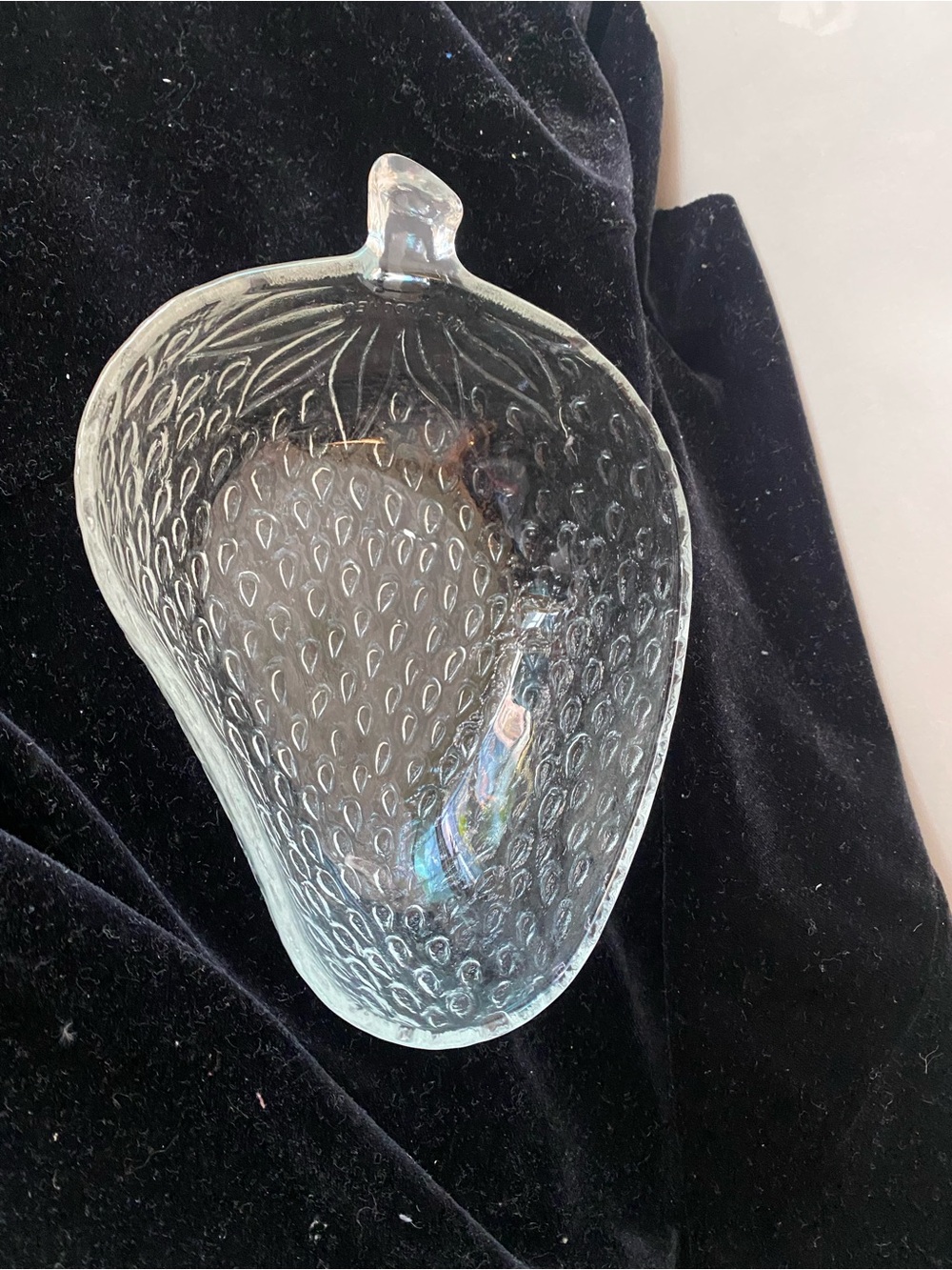 Strawberry Shape Candy / Nut / Trinket Dish Clear Glass Vintage
